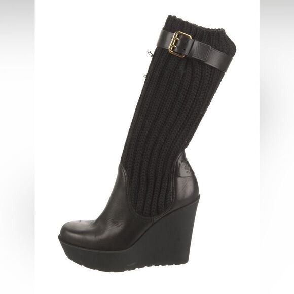 Gucci Shoes - Gucci Black Wedge Boots with Knit Design
